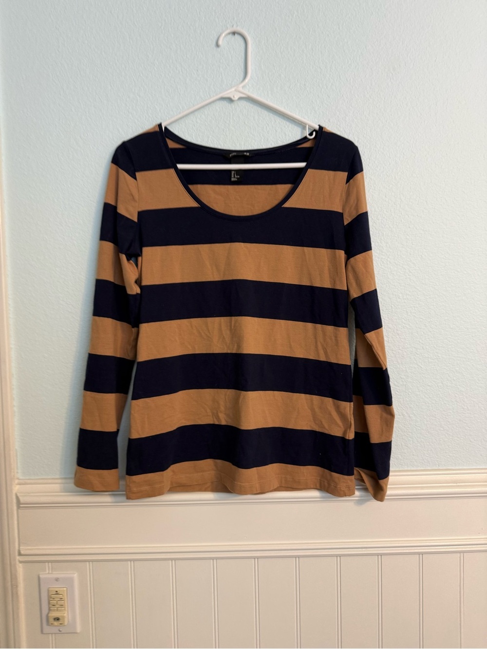 H&M Long Sleeve Tee in Navy and Camel Stripes